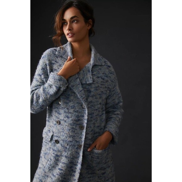 Anthropologie Pilcro Duster Cardigan Sweater Maxi Double Breasted Blue Large - Picture 2 of 16